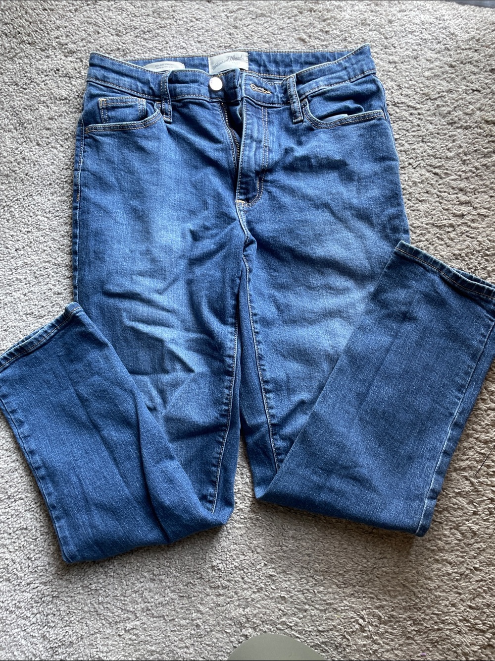 High Rise Straight Retro De Tiro Alto Jeans —  Blue Denim